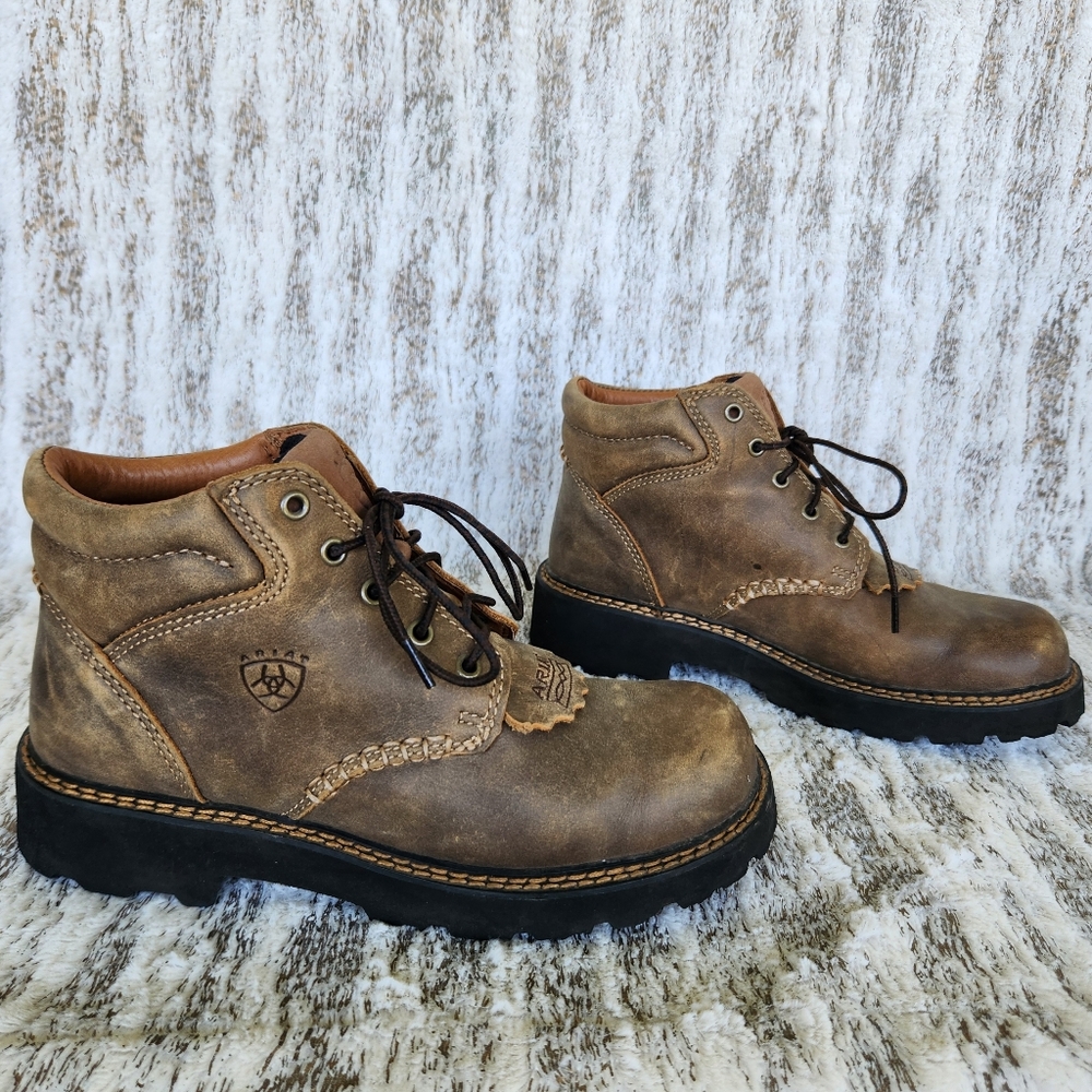 Ariat Brown Leather Lace-Up Boots - Picture 7 of 12